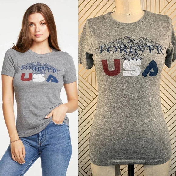 Chaser USA Forever Gray Short Sleeve‎ Graphic Tee - Picture 1 of 8